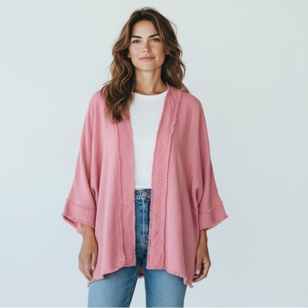Wonderly 100% Cotton Blush Pink Open Front KimonoCardigan
